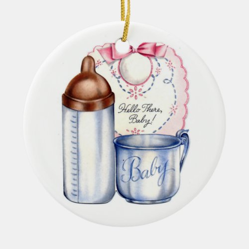 Babys first Christmas sweet vintage image Ceramic Ornament