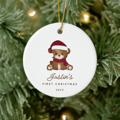 Babys First Christmas Teddy Bear Ceramic Ornament