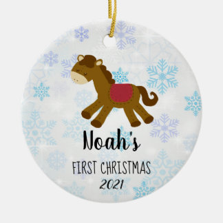 Baby's First Christmas Toy Horse Custom Ceramic Ornament