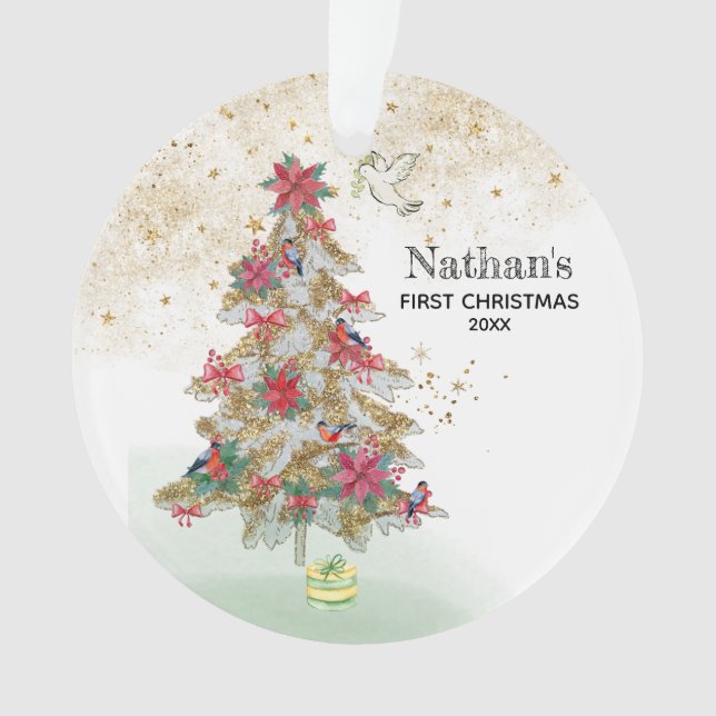 *~* Baby's First Christmas - Truch Tree Peace Dove Ornament (Front)