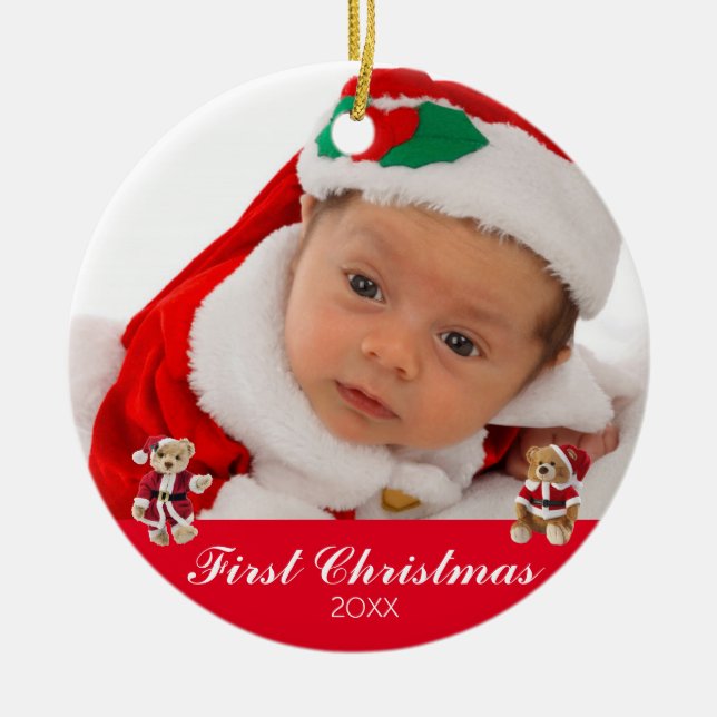 Baby's First Christmas Two Sided Personalized Ceramic Ornament (Front)