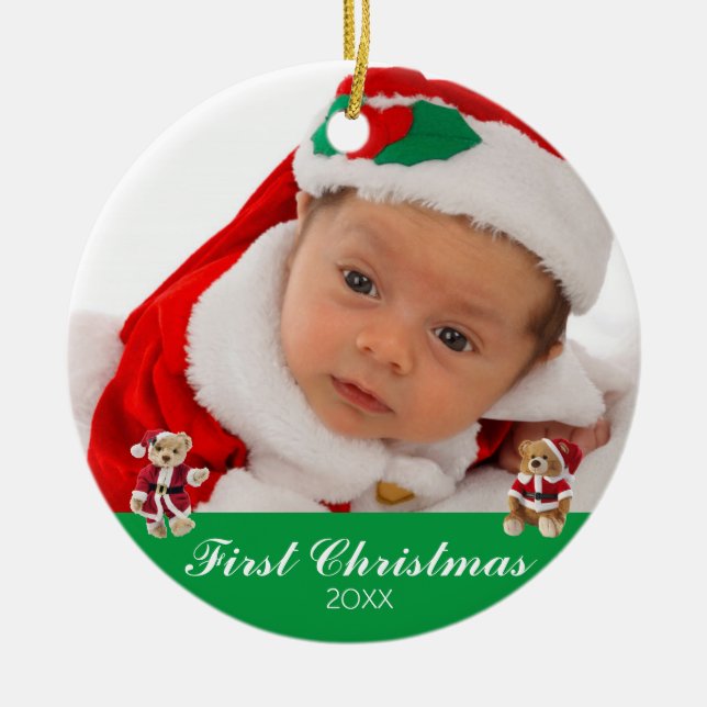 Baby's First Christmas Two Sided Personalized Ceramic Ornament (Front)