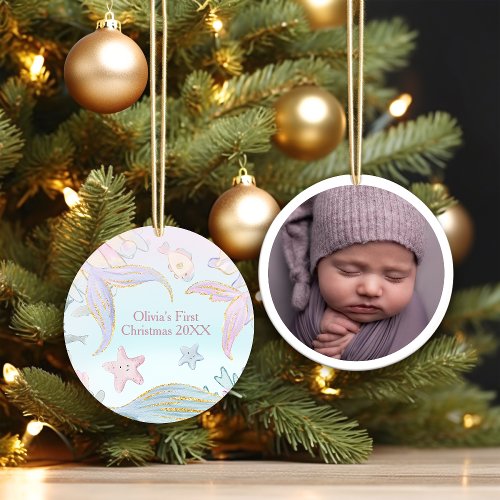 Baby's First Christmas Under the Sea Mermaid Photo Ceramic Ornament