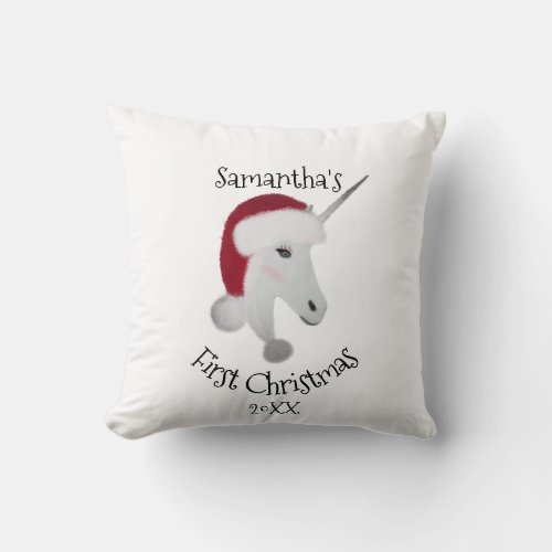 Babys First Christmas Unicorn Personalized  Throw Pillow