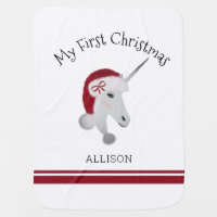 Babys First Christmas Unicorn Santa Personalized  Baby Blanket