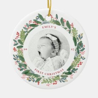 Baby's First Christmas Watercolor Ceramic Ornament