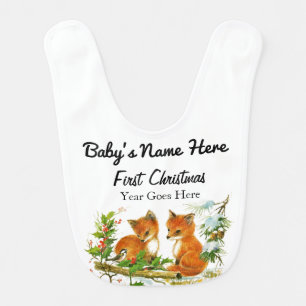 Baby's First Christmas Watercolor Fox's in Winter Baby Bib