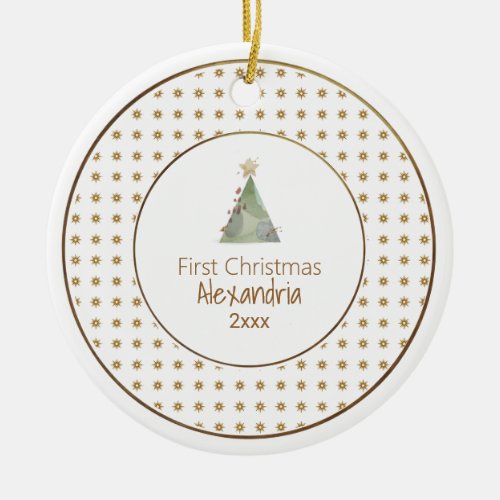 Babys First Christmas  Watercolor Tree  Photo Ceramic Ornament