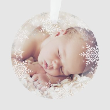 Baby's First Christmas White Silver Snowflakes Ornament