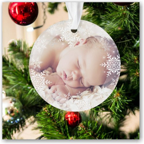 Babys First Christmas White Silver Snowflakes Ornament