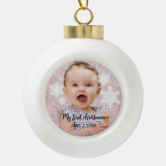 Baby's first christmas white snowflakes ceramic ball christmas ornament