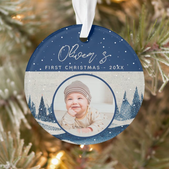 Baby's First Christmas Winter Forest Photo Ornament (Tree)
