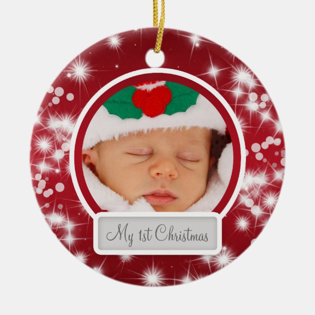Baby's First Christmas Winter Sparkle Red Ceramic Ornament (Front)
