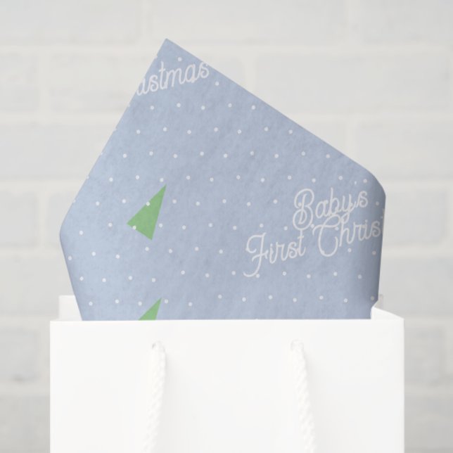 Baby's First Christmas Winter Tree Blue Polka Dots Tissue Paper (Gift Bag)
