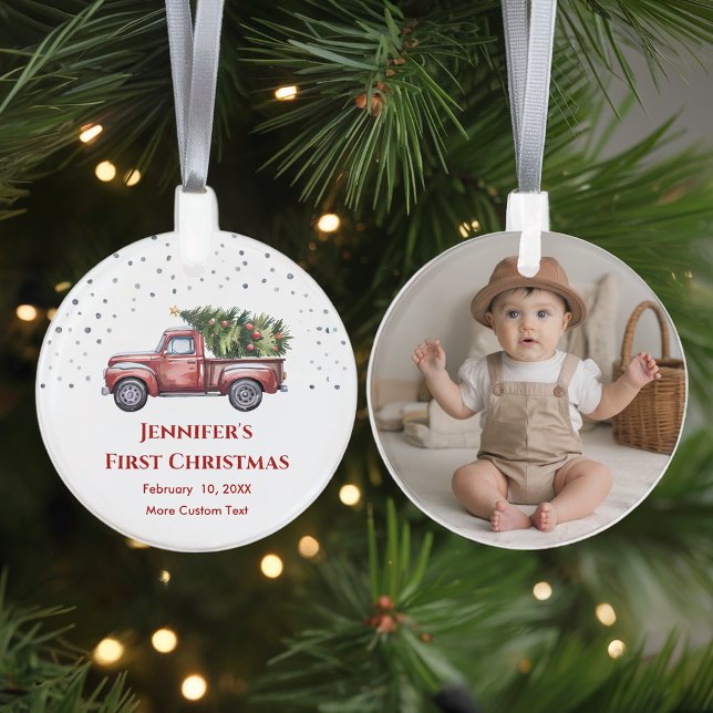 Baby's First Christmas with Birth Stats Photo   Ornament (Creator Uploaded)