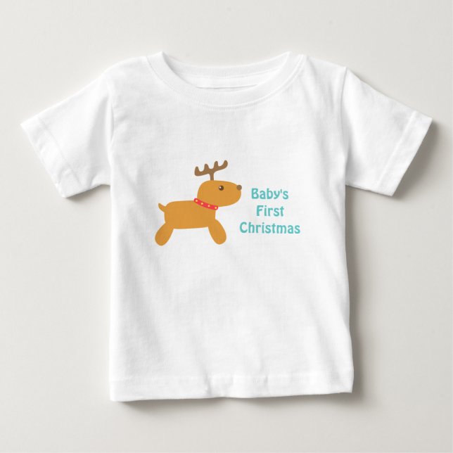 Baby's First Christmas with Cute Reindeer Baby T-Shirt (Front)