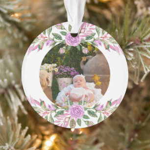 Baby's first christmas  with flower frame ornament