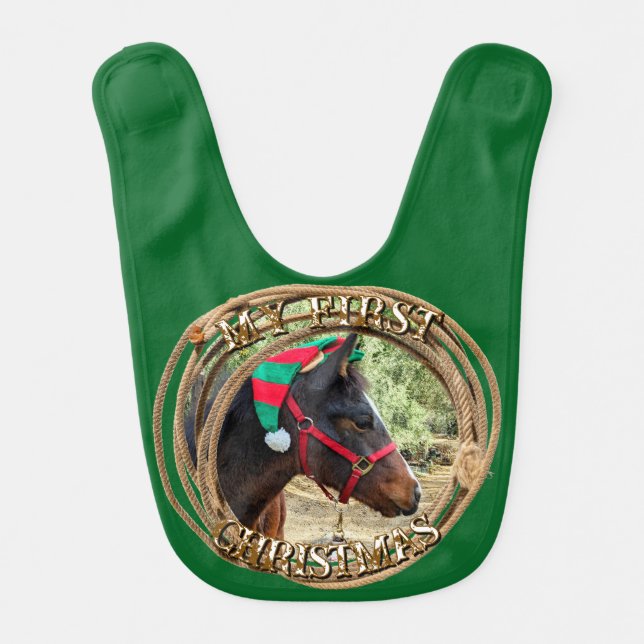 Baby's First Christmas with lariat Baby Bib (Front)