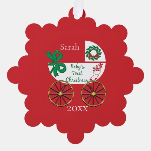 Babys First Christmas with name and date Ornament Card