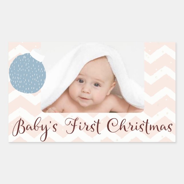 Baby's First Christmas with Photo Rectangular Sticker (Front)
