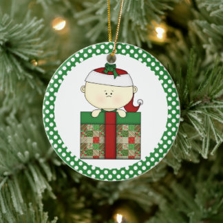 Baby's First Christmas with Present Ceramic Ornament