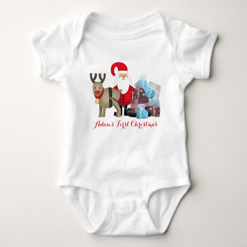 Babys first Christmas with Rudolf and Santa Claus Baby Bodysuit