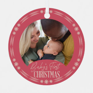 Baby's First Christmas with simple snowflakes Metal Ornament