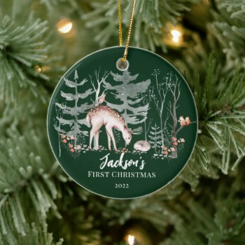 Baby's First Christmas Woodland Ceramic Ornament by celebrateitornaments at Zazzle