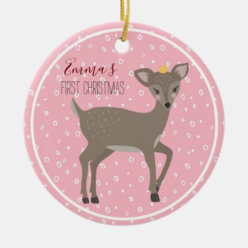 Babys First Christmas Woodland Deer Fawn Ceramic Ornament