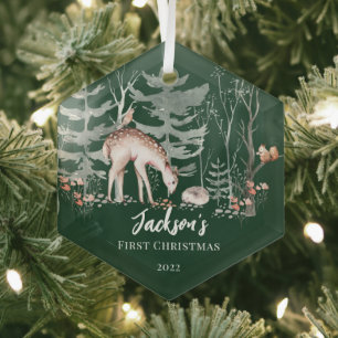 Baby's First Christmas Woodland Glass Ornament