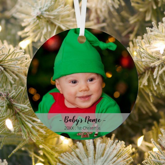 Baby's First Christmas Year Photo Script Template Metal Ornament (Insitu)