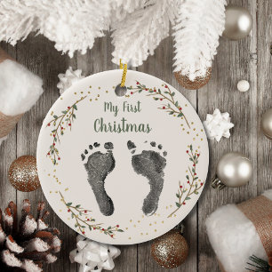 Baby's First Christmas Your Baby Foot Prints Ceramic Ornament