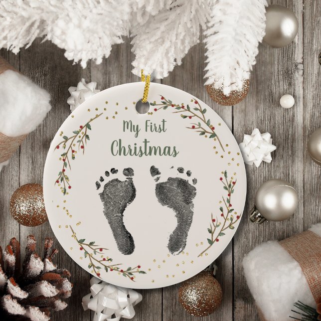 Baby's First Christmas Your Baby Foot Prints  Ceramic Ornament (Creator Uploaded)