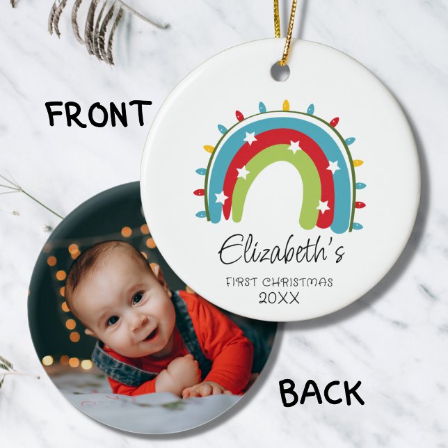 Baby's First Cute Rainbow Christmas Lights Ceramic Ornament (Creator Uploaded)