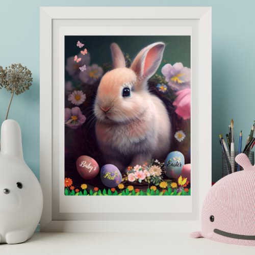 Babys First Easter Bunny Rabbit in Basket Art  Poster