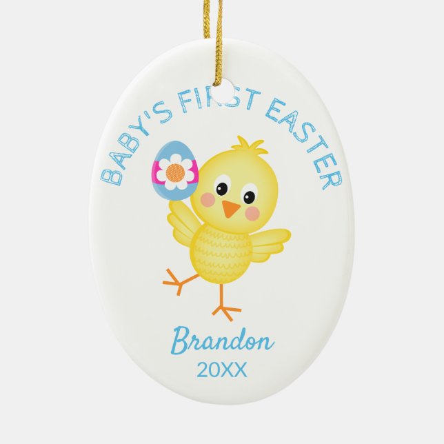 Baby's First Easter Cute Chick Personalized Easter Ceramic Ornament (Back)