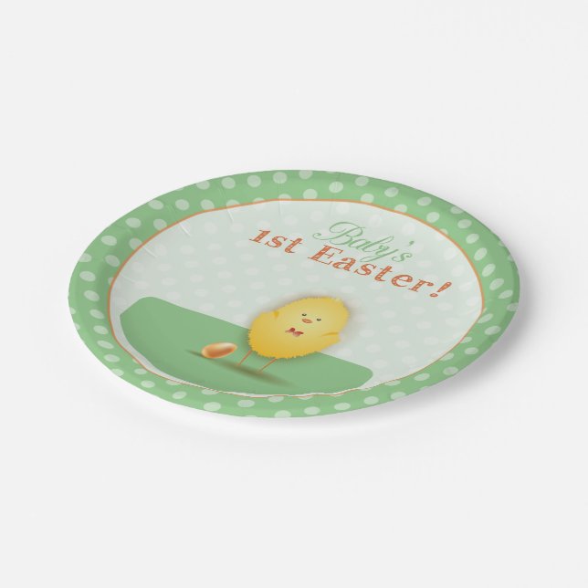 Baby's First Easter Cute Chick With Egg Paper Plates (Angled)