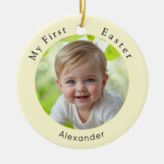 Baby's First Easter Elegant Photo Keepsake Yellow Ceramic Ornament