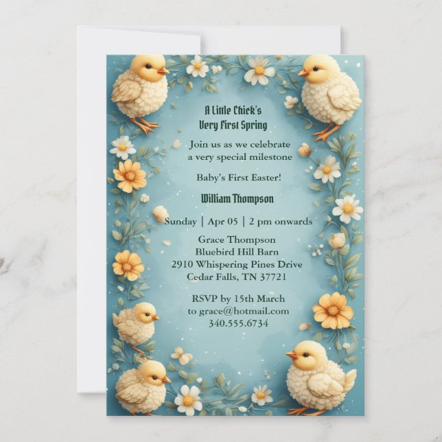 Babys First Easter Pastel Green Spring Chick Party Invitation (Front)