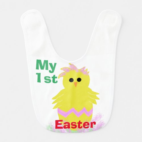 Babys First Easter Pink Green Yellow Chick Egg Bib