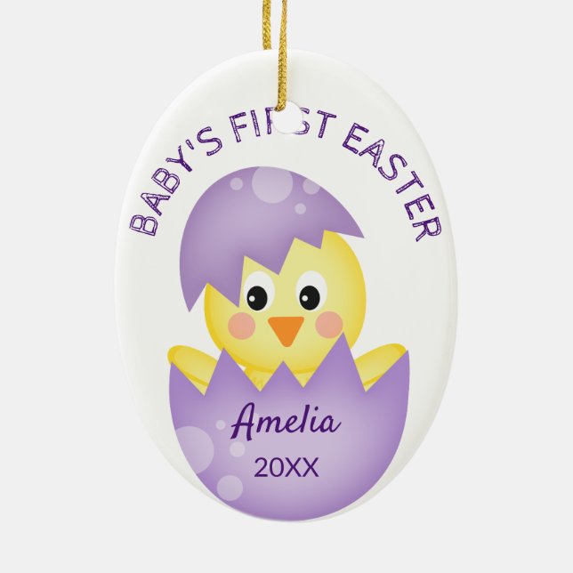 Baby's First Easter Polkadot Personalized Easter Ceramic Ornament (Back)