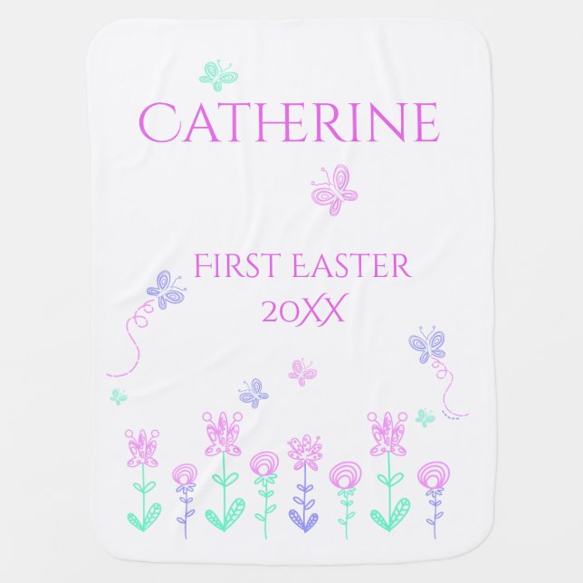 Baby's First Easter Spring Garden Blanket (Front)