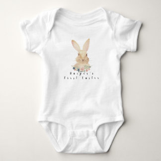Baby's first easter watercolor bunny floral baby bodysuit