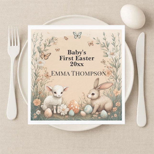 Baby's First Easter Woodland Animals Bunny Lamb Napkins (Baby's First Easter Woodland Animals Bunny Lamb Napkins)