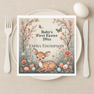 Baby's First Easter Woodland Animals Deer Spring  Napkins