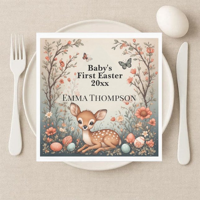 Baby's First Easter Woodland Animals Deer Spring  Napkins (Baby's First Easter Woodland Animals Deer Spring Napkins)