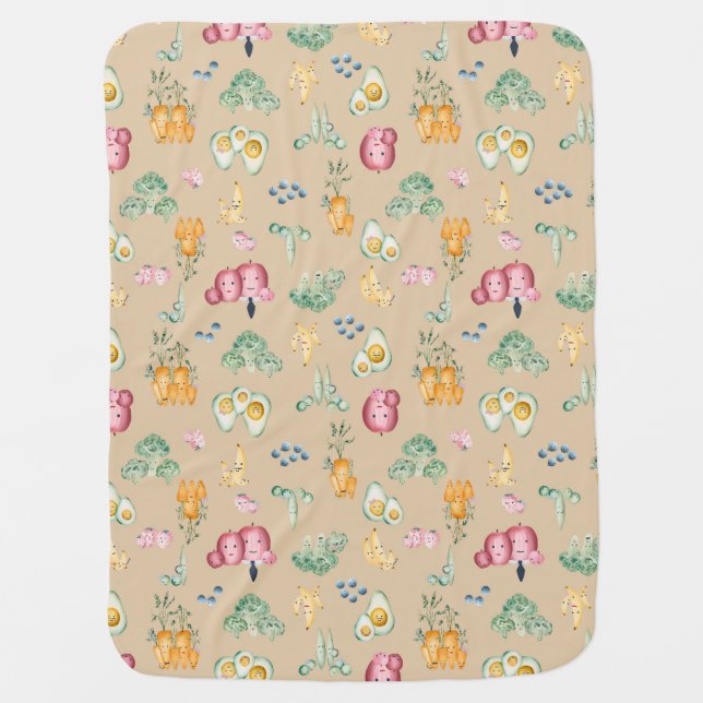 Baby's First Foods - Fruits/Veggies on Light Brown Baby Blanket (Front)