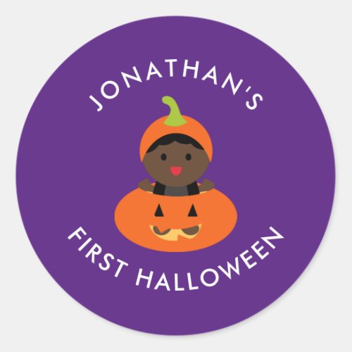 Babys First Halloween  African American Classic Round Sticker