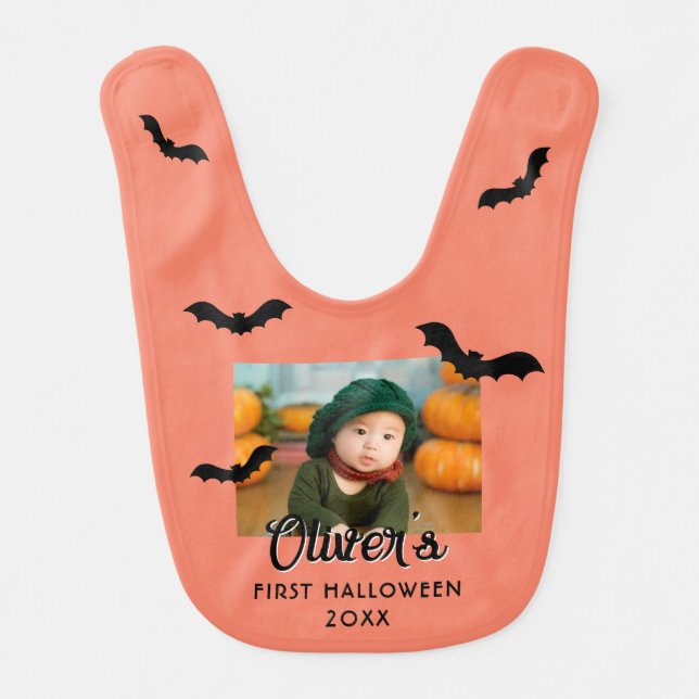 Baby's First Halloween Black Bats Photo  Baby Bib (Front)