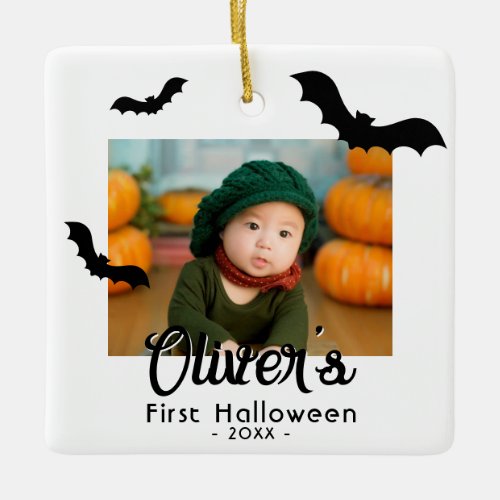 Babys First Halloween Black Bats Photo  Ceramic Ornament